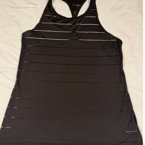 Athleta Black Mesh Stripe Racerback Tank Top High Neck S/N 311276 Size Small